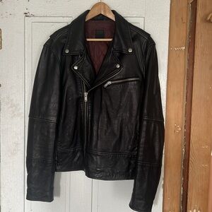 Gap men’s L black leather motorcycle jacket, classic Schott /vintage style moto